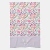 Linge De Cuisine Aquarelle Purple Floral Nom de famille Monogramme (Vertical)