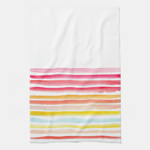 Linge De Cuisine Aquarelle rayée couleur été