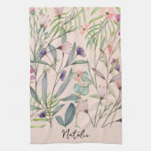 Linge De Cuisine Aquarelle romantique feuillage monogrammée rose (Vertical)