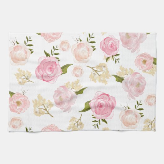 Linge De Cuisine Aquarelle romantique Peonies blanches Motif floral (Horizontal)