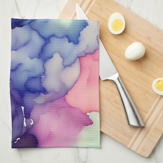 Linge De Cuisine Aquarelle rose bleu violet t Fusion splash art (Quart Plié)