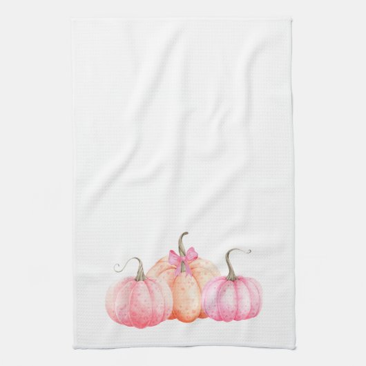 Linge De Cuisine Aquarelle rose Bow Citrouilles pour l'automne (Vertical)