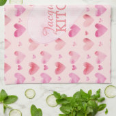 Linge De Cuisine Aquarelle rose Coeurs Valentines Cuisine (Plié)