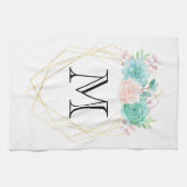 Linge De Cuisine Aquarelle rose et vert moderne Succulents Monogram (Horizontal)