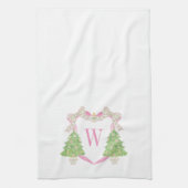 Linge De Cuisine Aquarelle rose et vert Noël Monogramme Crest (Vertical)