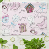 Linge De Cuisine Aquarelle rose Fille de Noël (Plié)