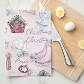 Linge De Cuisine Aquarelle rose Fille de Noël (Quart Plié)