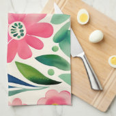 Linge De Cuisine Aquarelle rose Fleurs Art (Quart Plié)