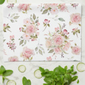 Linge De Cuisine Aquarelle Rose Fleurs Motif Floral (Plié)