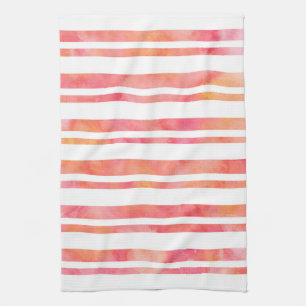 Linge De Cuisine Aquarelle rose jaune orange rayures