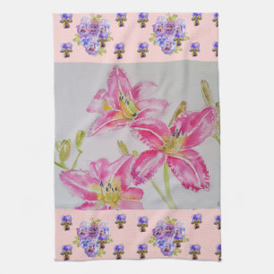 Linge De Cuisine Aquarelle rose Lily Fleur rose Fleur florale Te