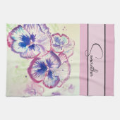 Linge De Cuisine Aquarelle rose Pansy Pansies florale Fleur Blush (Horizontal)