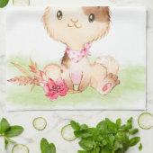 Linge De Cuisine Aquarelle rose petit lapin (Plié)