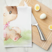 Linge De Cuisine Aquarelle rose petit lapin (Quart Plié)