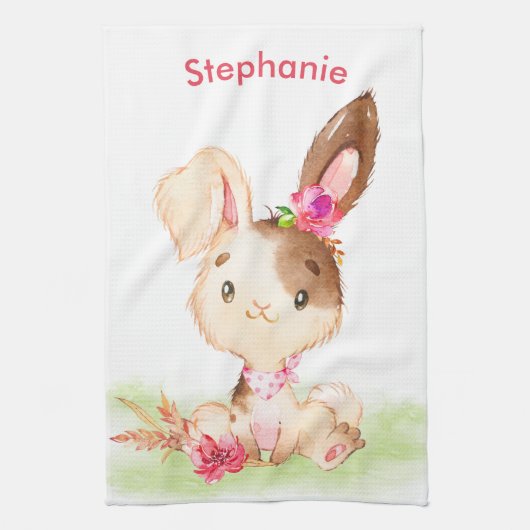Linge De Cuisine Aquarelle rose petit lapin (Vertical)