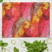 Linge De Cuisine Aquarelle rouge jaune (Plié)