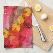 Linge De Cuisine Aquarelle rouge jaune (Quart Plié)