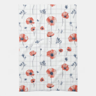 Linge De Cuisine Aquarelle rouge Motif sur blanc