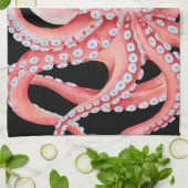 Linge De Cuisine Aquarelle rouge octopique en noir (Plié)