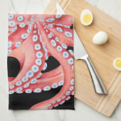 Linge De Cuisine Aquarelle rouge octopique en noir (Quart Plié)