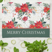 Linge De Cuisine Aquarelle Rouge Poinsettia Bouquet Noël (Plié)