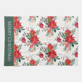 Linge De Cuisine Aquarelle Rouge Poinsettia Bouquet Noël (Horizontal)