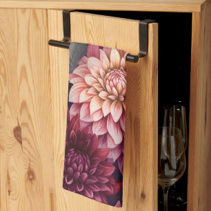 Linge De Cuisine Aquarelle Rouge rose Dahlia Motif Design