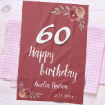 Linge De Cuisine Aquarelle rouge Rose Floral 60e anniversaire<br><div class="desc">Aquarelle rouge Rose Floral 60e Anniversaire serviette de cuisine. Roses d'aquarelle aux couleurs rouge et orange. Ajoutez le nom et la date de célébration. Vous pouvez modifier le numéro d'âge.</div>