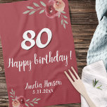 Linge De Cuisine Aquarelle rouge Rose Floral 80e anniversaire<br><div class="desc">Aquarelle rouge Rose Floral 80e Anniversaire serviette de cuisine. Roses d'aquarelle aux couleurs rouge et orange. Ajoutez le nom et la date de célébration. Vous pouvez modifier le numéro d'âge.</div>