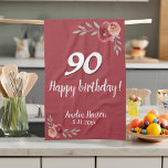 Linge De Cuisine Aquarelle rouge Rose Floral 90e anniversaire<br><div class="desc">Aquarelle rouge Rose Floral 90e Anniversaire serviette de cuisine. Roses d'aquarelle aux couleurs rouge et orange. Ajoutez le nom et la date de célébration. Vous pouvez modifier le numéro d'âge.</div>