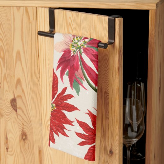 Linge De Cuisine Aquarelle rouge rustique Poinsettia Flore Verdure (Pliage en tiers)