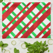 Linge De Cuisine Aquarelle rouge vert Diagonal Plaid (Plié)