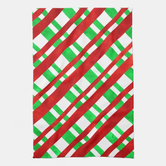 Linge De Cuisine Aquarelle rouge vert Diagonal Plaid (Vertical)