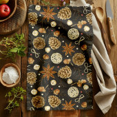 Linge De Cuisine Aquarelle rustique Bois Pine Cônes Chute