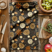 Linge De Cuisine Aquarelle rustique Bois Pine Cônes Chute