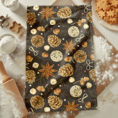 Linge De Cuisine Aquarelle rustique Bois Pine Cônes Chute