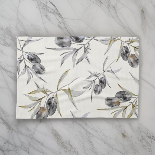 Linge De Cuisine Aquarelle rustique toscane Branche d'olive