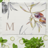 Linge De Cuisine Aquarelle rustique toscane Monogramme de Branche d (Plié)