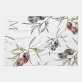 Linge De Cuisine Aquarelle rustique toscane Monogramme de Branche d (Horizontal)