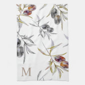 Linge De Cuisine Aquarelle rustique toscane Monogramme de Branche d (Vertical)