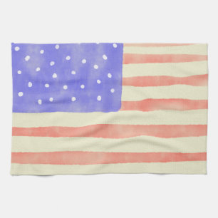 Linge De Cuisine Aquarelle rustique USA drapeau américain