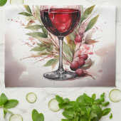 Linge De Cuisine Aquarelle rustique Verre rouge 80e anniversaire (Plié)