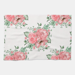 Linge De Cuisine Aquarelle Shabby Chic Roses roses et pois roses