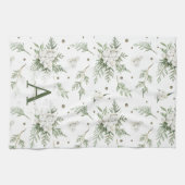 Linge De Cuisine Aquarelle Snowberry White Cèdre Branche Noël (Horizontal)