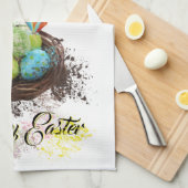 Linge De Cuisine Aquarelle Splash OEufs de Pâques Nid & Papillons (Quart Plié)