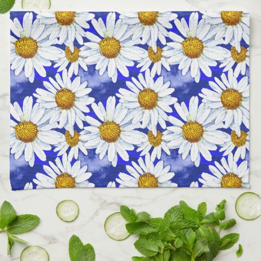 Linge De Cuisine Aquarelle sur Denim Blue (Plié)