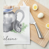 Linge De Cuisine Aquarelle Teapot & Teapot Nom du script (Quart Plié)
