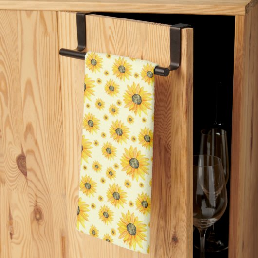 Linge De Cuisine Aquarelle Tournesols motifs floraux (Pliage en tiers)