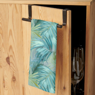 Linge De Cuisine Aquarelle Tropical Blue Palm Leaf