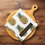 Linge De Cuisine Aquarelle tropicale Motif ananas avec nom<br><div class="desc">Aquarelle tropicale Motif ananas avec nom</div>